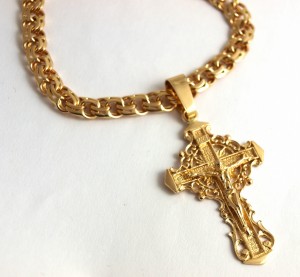 Łańcuszek Garibaldi i krzyżyk ażurowy złoty próba 585   