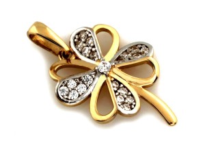 Wisiorek złoty koniczynka z cyrkoniami próba 585