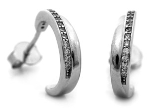 Kolczyki srebrne kółka z cyrkoniami próba 925   