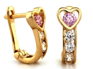 Kolczyki złote dla dziecka z cyrkoniami angielskie próba 585 