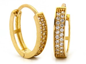 Kolczyki złote owalne z cyrkoniami angielskie zapięcie próba 585