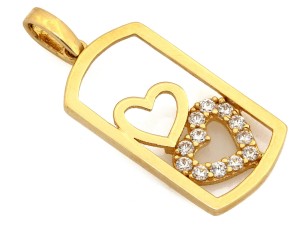 Wisiorek złoty dwa serduszka z cyrkoniami próba 585  
