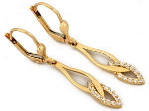 Kolczyki złote wiszące z cyrkoniami próba 585