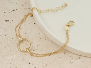 Bransoletka złota z kółkiem na podwójnym łańcuszku próba 585