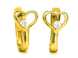 Kolczyki złote dla dziewczynki serduszka z  cyrkonią próba 585
