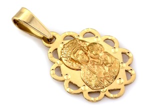 Medalik złoty owalny diamentowany wzór próba 585