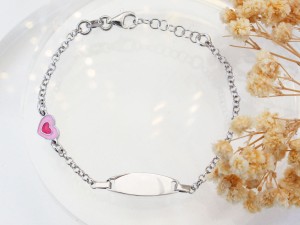 Bransoletka srebrna z emaliowanym serduszkiem próba 925     