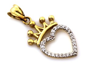 Wisiorek złoty serduszko z koroną próba 585 