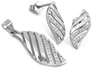 Kolczyki i wisiorek srebrny komplet z cyrkoniami próba 925   