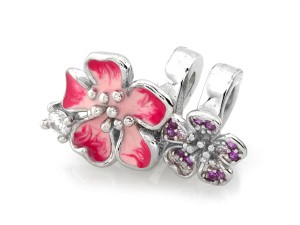 Zawieszka do bransoletki kwiatki z cyrkoniami i emalią  srebro 925     
