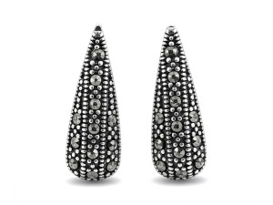 Kolczyki srebrne krople z markazytami próba 925  