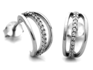Kolczyki srebrne półkola z cyrkoniami próba 925 