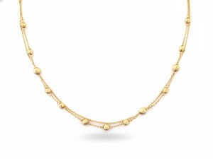 Naszyjnik złoty podwójny z diamentowanymi kulkami próba 585   