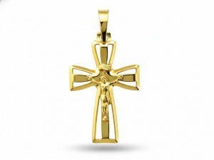 Krzyżyk złoty mały ozdobny próba 585  