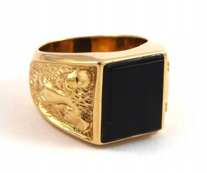 Sygnet złoty męski z onyksem próba 585