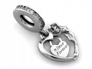 Zawieszka do bransoletki wiszące serduszko z cyrkoniami  srebro 925     